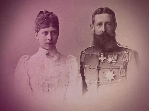 Princess Victoria of Prussia and her fiance, Adolph of Schaumburg-Lippe - he looks very similar to Sandro, with wavy dark hair and a full beard.